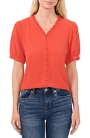 CeCe Frill V-Neck Button-Up Blouse Chili Orange at Nordstrom,