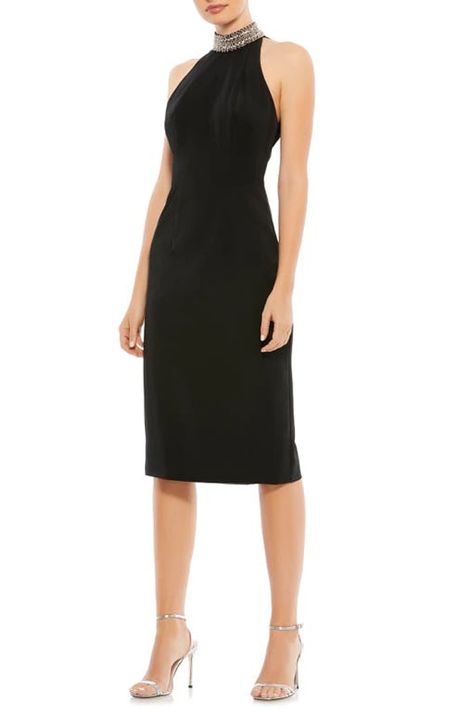 Mac Duggal Halter Column Midi Dress Black at Nordstrom,