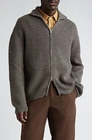 De Bonne Facture Front Zip Rib Wool Cardigan Dark Grey at Nordstrom,