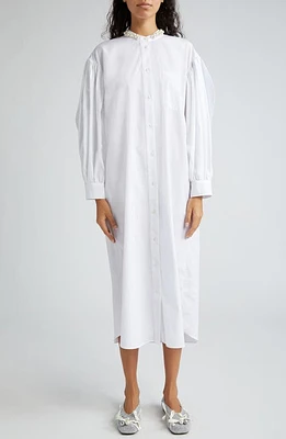 Simone Rocha Bow Back Long Sleeve Cotton Poplin Midi Shirtdress White/Pearl at Nordstrom, Us