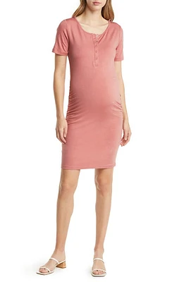 Angel Maternity Snap Front Body-Con Dress Pink at Nordstrom,