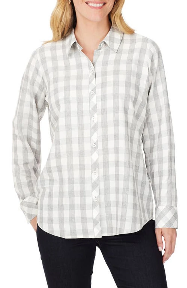 Foxcroft Davis Metallic Gingham Button-Up Shirt Silver at Nordstrom,