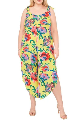 Vince Camuto Floral Tie Shoulder Asymmetric Crop Jumpsuit Cool Lime at Nordstrom,