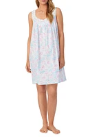 Eileen West Lace Trim Floral Cotton Chemise Large Aqua Prin at Nordstrom,