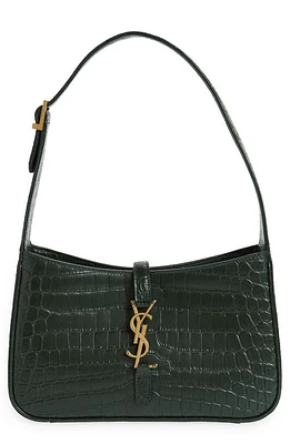 Saint Laurent Le 5 à 7 Croc Embossed Leather Hobo in 3045 Vert Fonce at Nordstrom