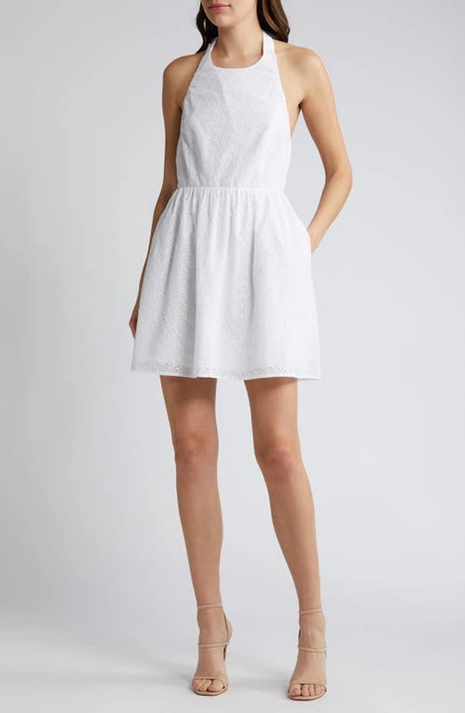 Charles Henry Halter Neck Cotton Eyelet Minidress Ivory at Nordstrom,