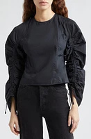 Ulla Johnson Lorna Drawstring Sleeve Cotton Top Noir at Nordstrom,