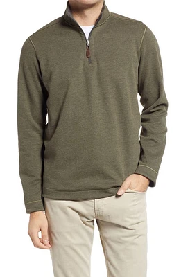 Johnston & Murphy Reversible Quarter Zip Pullover Olive/Charcoal at Nordstrom,