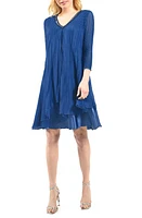 Komarov Beaded Neck Chiffon & Charmeuse Dress Navy at Nordstrom,