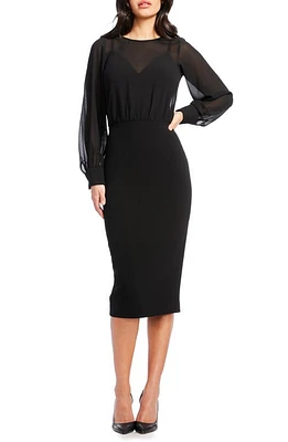 Dress the Population Pilar Mixed Media Long Sleeve Black at Nordstrom,