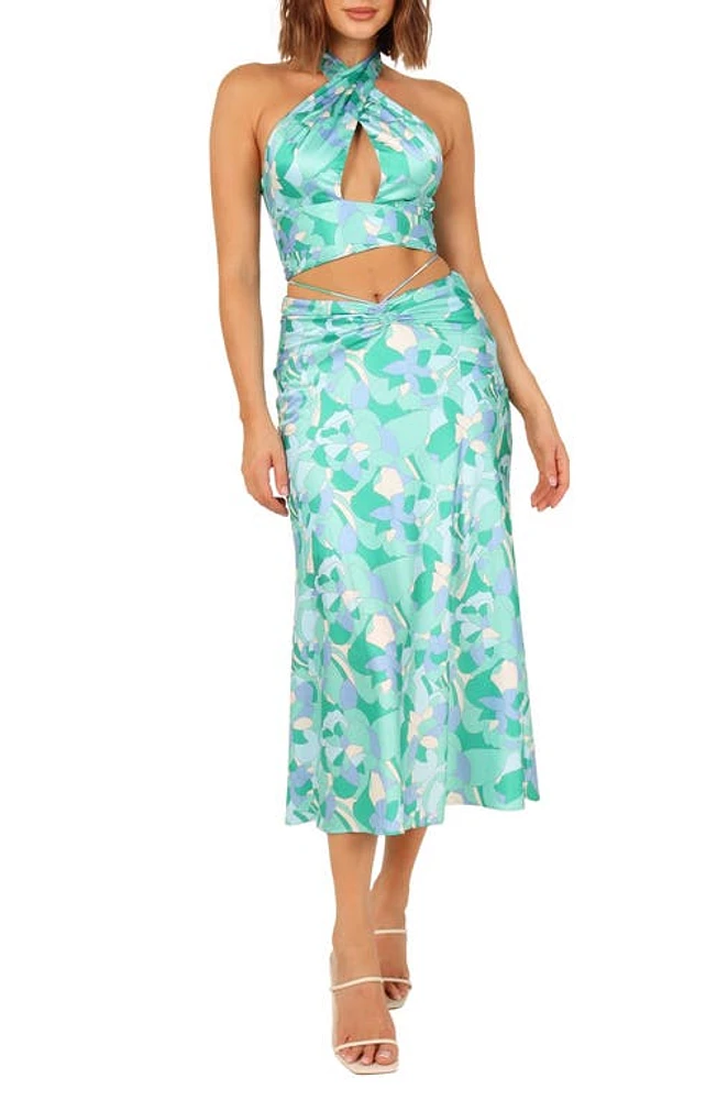 Petal & Pup Frieda Floral Halter Two-Piece Dress in Blue at Nordstrom, Size 6