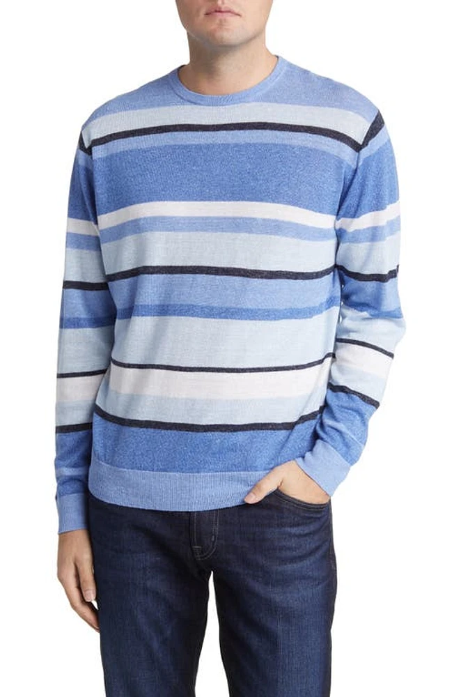 Peter Millar Crown Crafted Serene Stripe Linen & Merino Wool Sweater Tahoe Blue at Nordstrom,