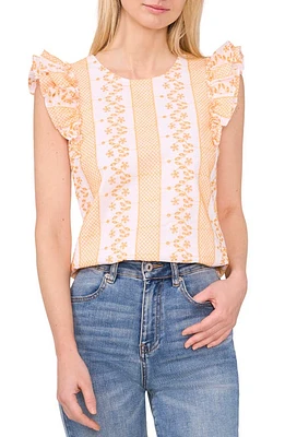 CeCe Embroidered Ruffle Sleeve Top Ultra White at Nordstrom,