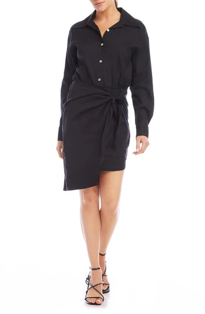 FIFTEEN TWENTY Maeve Long Sleeve Linen Blend Shirtdress Black at Nordstrom,