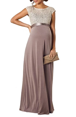 Tiffany Rose Mia Lace & Jersey Maternity Gown in Dusky Truffle at Nordstrom