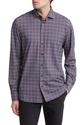 Emanuel Berg 4Flex Modern Fit Windowpane Check Knit Button-Up Shirt in Black/White at Nordstrom, Size Large