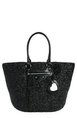 Balenciaga Le Cagole Nylon Raffia Tote in Black at Nordstrom