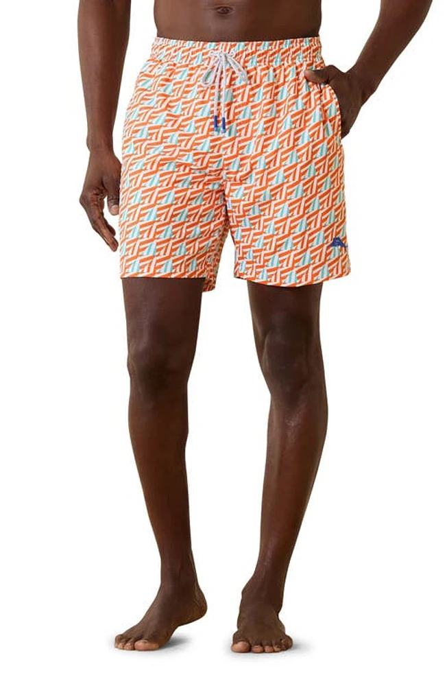 Tommy Bahama Naples Sail Away Geo Swim Trunks Curuba at Nordstrom,