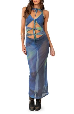 EDIKTED Wanderlust Tie Front Sheer Mesh Dress in Mix at Nordstrom, Size X-Small