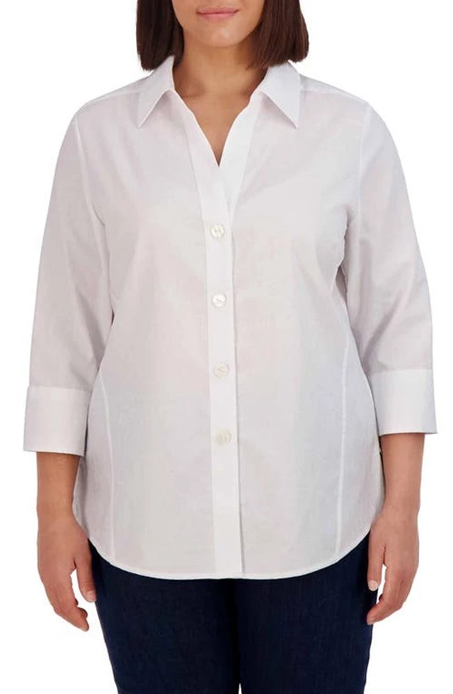 Foxcroft Paityn Croc Jacquard Cotton Blend Button-Up Shirt White at Nordstrom,