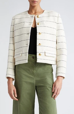 Nili Lotan Paige Stripe Cotton Blend Jacket Black/Ivory at Nordstrom,