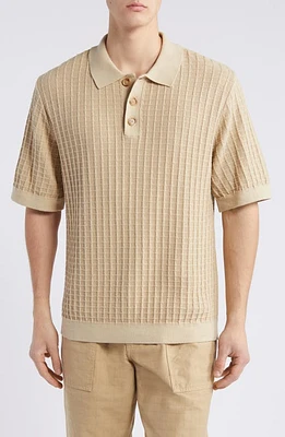 FORET Loch Organic Cotton Grid Polo Sweater Oat at Nordstrom,