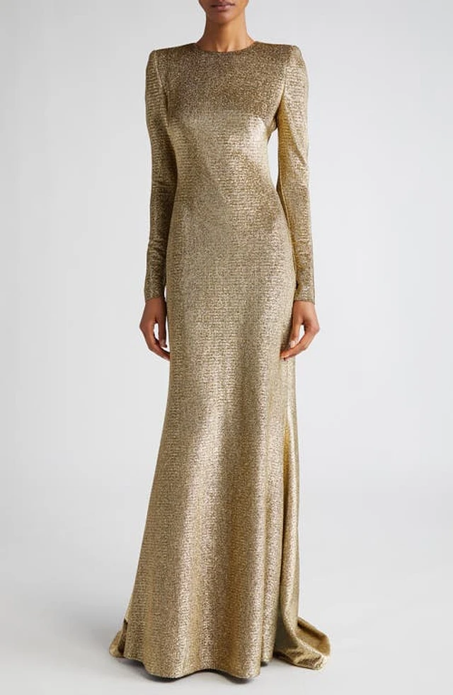 Nordstrom Oscar de la Renta Long Sleeve Lam Gown with Train in Gold at  Nordstrom, Size 8 | The Summit