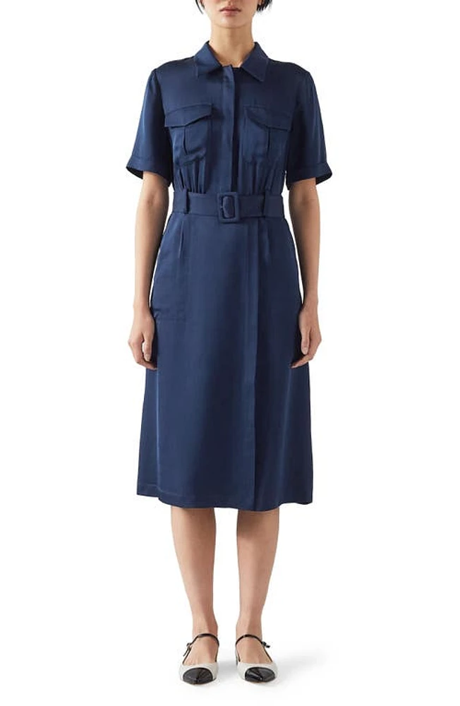 LK Bennett Luna Short Sleeve Utility Shirtdress Navy at Nordstrom, Us