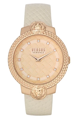 VERSUS Versace Montorgueil Crystal Index Leather Strap Watch, 38mm in Ip Rose Gold at Nordstrom