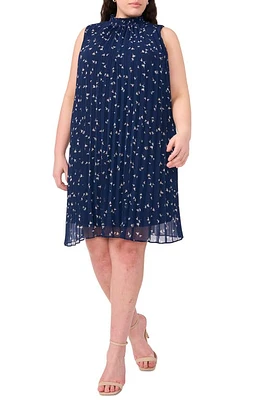 halogen(r) Plissé Sleeveless Mock Neck Shift Dress Classic Navy at Nordstrom,