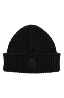 Moncler Logo Patch Virgin Wool Beanie in Black at Nordstrom