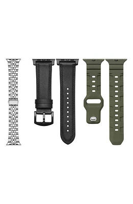 The Posh Tech 3-Pack 24mm Apple Watch Watchbands in Silver Black Green at Nordstrom, Size 42 Mm