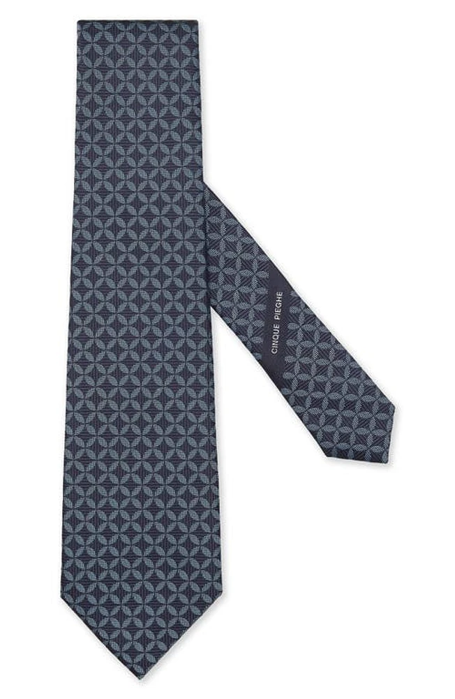 ZEGNA TIES Cinque Pieghe Diamond Jacquard Silk Tie in Navy at Nordstrom