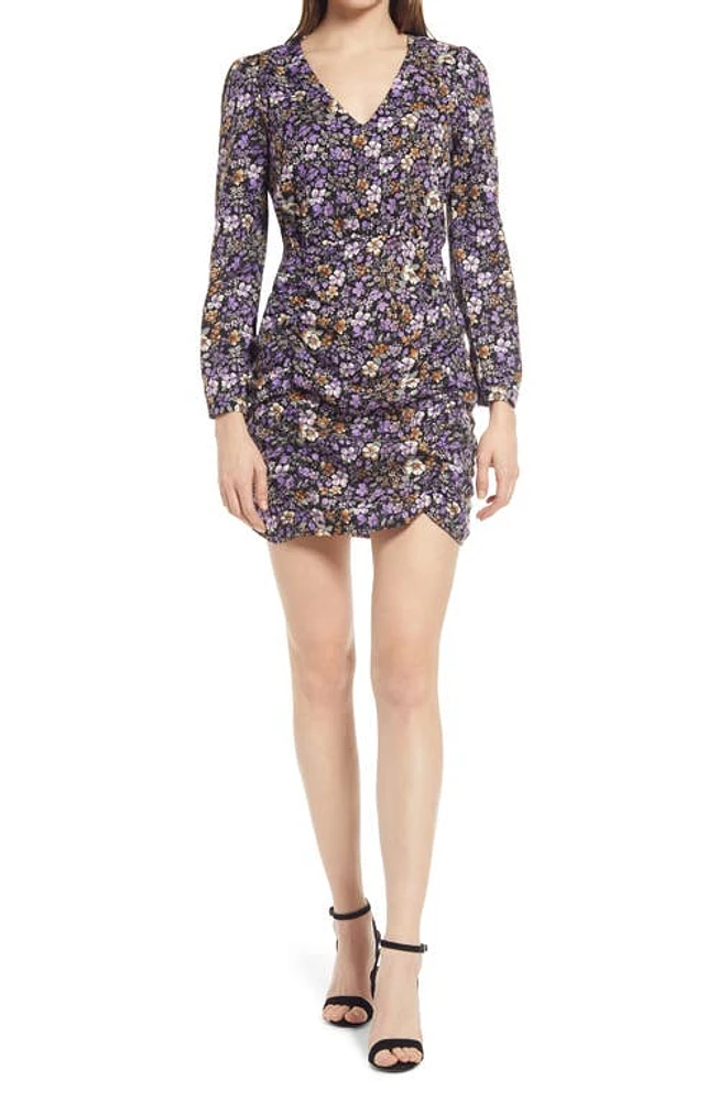 VERO MODA Isa Floral Print Long Sleeve Minidress in Black at Nordstrom, Size Small