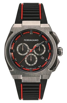 FERRAGAMO Supreme Chronograph Recycled Polyurethane Strap Watch, 43mm in Ip Gunmetal at Nordstrom