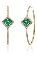 Mindi Mond Clarity Glam Asscher Emerald & Diamond Hoop Earrings in Yellow Gold/Diamond/Emerald at Nordstrom