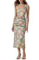 ASTR the Label Abstract Print Asymmetric Midi Dress Green Pink at Nordstrom,