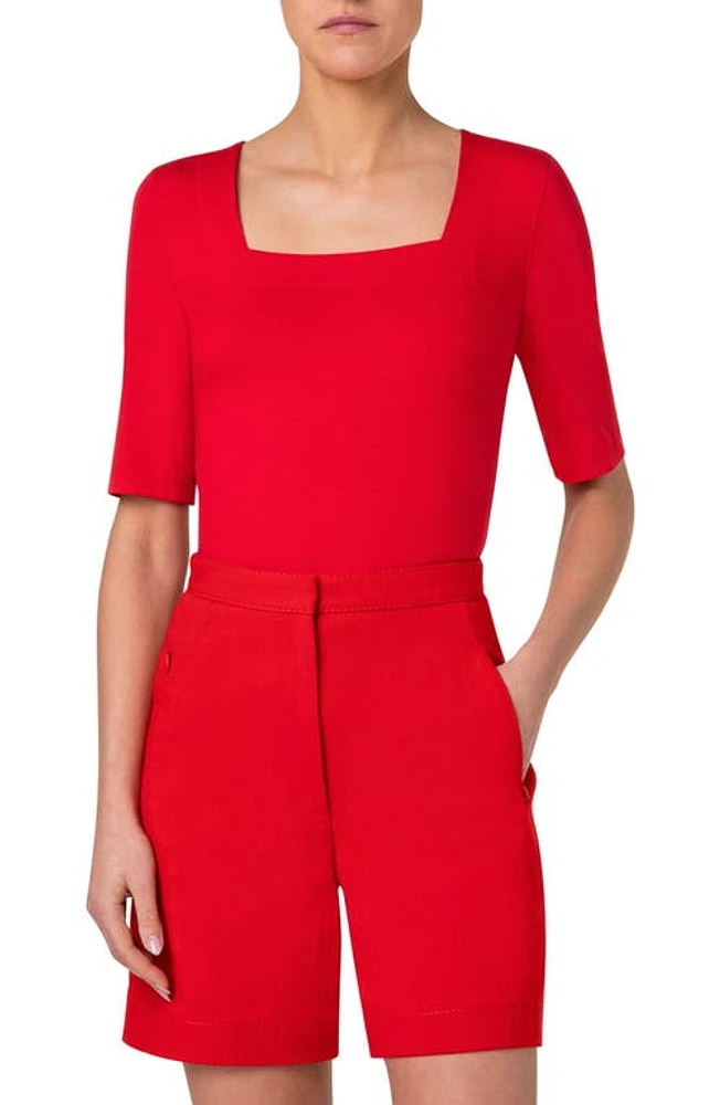 Akris punto Square Neck Knit Top Red at Nordstrom,