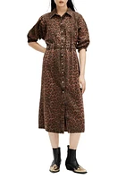 AllSaints Osa Animal Puff Sleeve Denim Shirtdress Brown at Nordstrom, Us