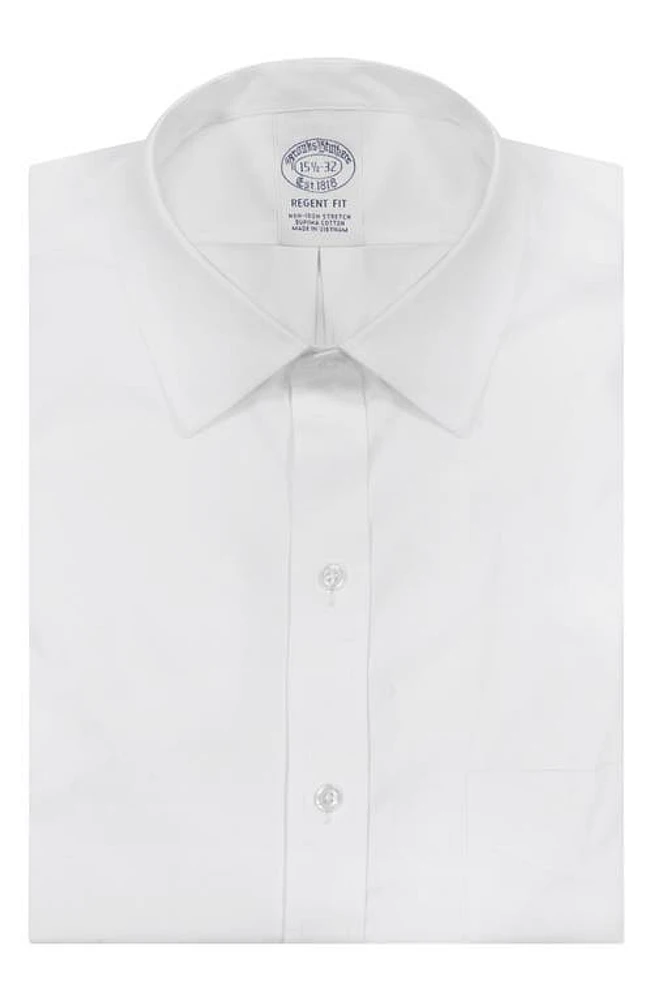 Brooks Brothers Non-Iron Stretch Regent Fit Supima Cotton Dress Shirt in Sld White at Nordstrom, Size 17 - 35