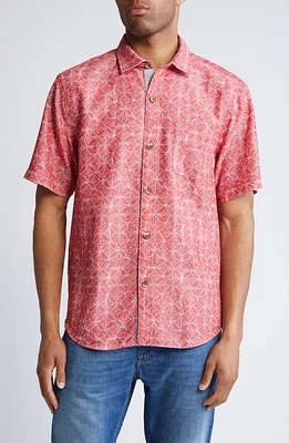 Tommy Bahama Coconut Point Fleur de Geometric Short Sleeve Button-Up Shirt Boomerang Red at Nordstrom,