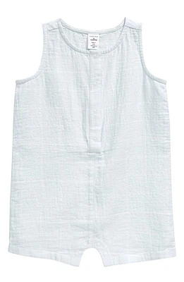 Nordstrom Sleeveless Short Cotton Romper in Blue Fade Windowpane at Nordstrom, Size 3M