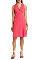 Loveappella Ruffle Neck Empire Waist Dress in Coral at Nordstrom, Size X-Small