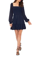 1.STATE Smock Bodice Ruffle Hem Long Sleeve Minidress Classic Navy at Nordstrom,