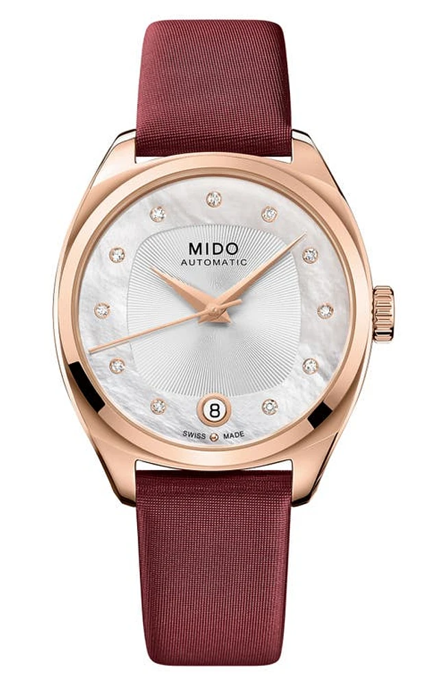 MIDO Belluna Royal Lady Watch & Fabric Watchband Gift Set, 33mm in Silver/Rose Gold/Multi at Nordstrom