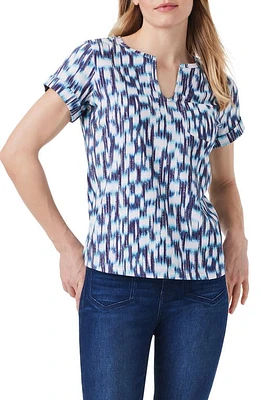 NZT by NIC+ZOE Hazy Blues Split Neck Cotton T-Shirt Blue Multi at Nordstrom,