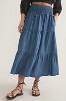 Marine Layer Valeria Chambray Tiered Maxi Skirt in Medium Wash at Nordstrom, Size X-Small