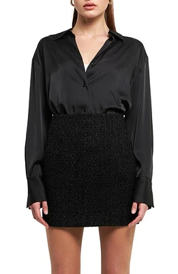 Endless Rose Satin Button-Up Shirt Black at Nordstrom,