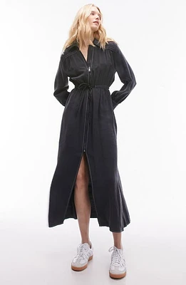 Topshop Long Sleeve Midi Shirtdress Black at Nordstrom, Us