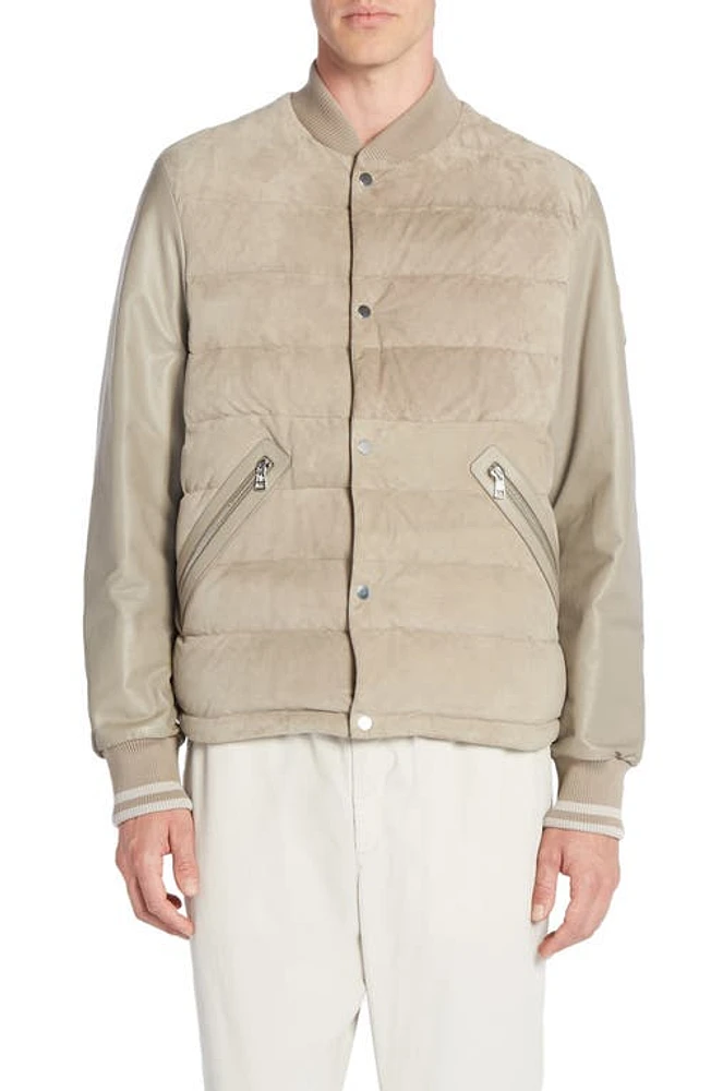 Moncler Chalanches Quilted Leather Down Jacket Mud Brown at Nordstrom,